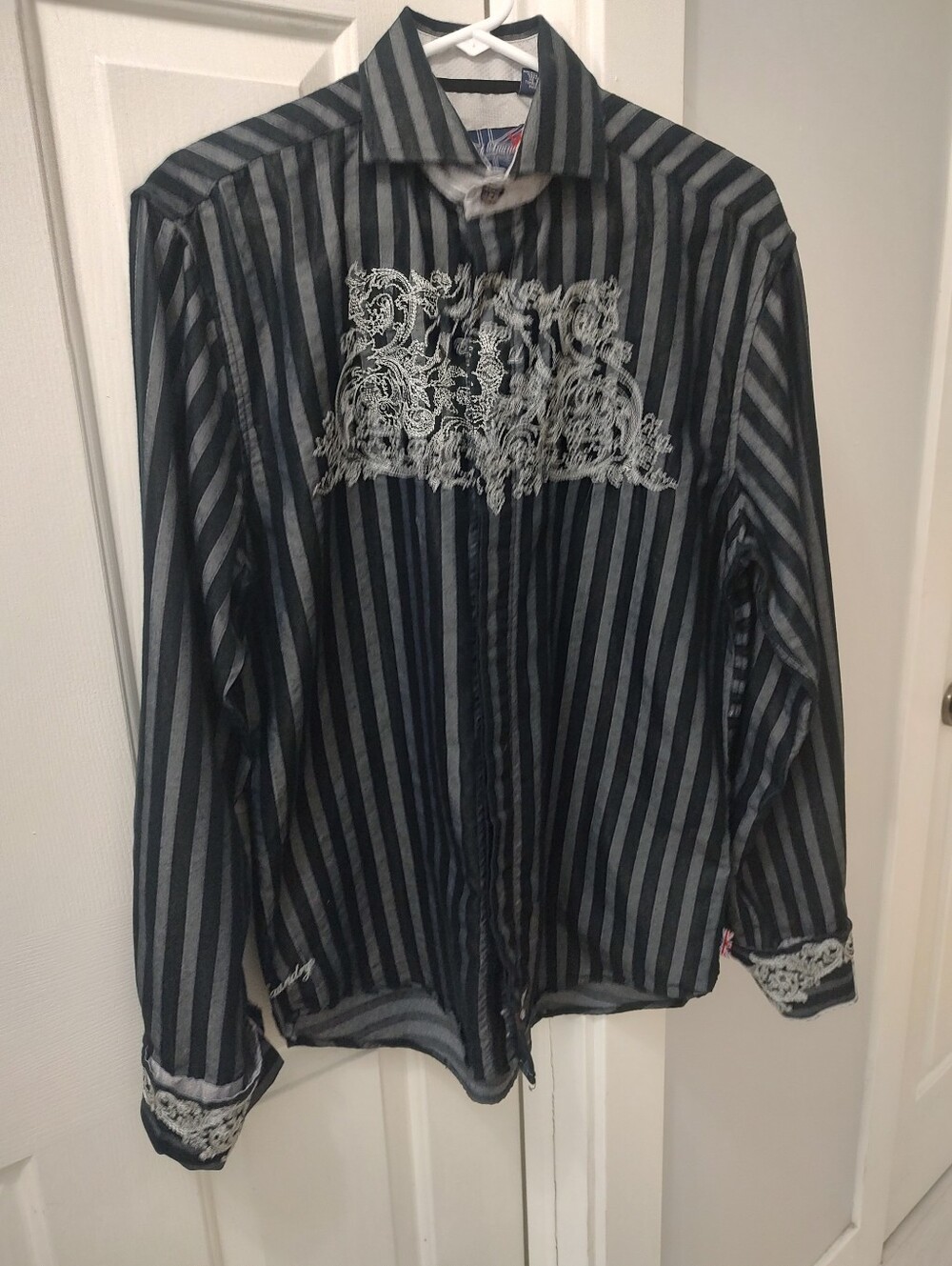 Men's (M) English Laundry Dress Shirt very Decorative Black/ White